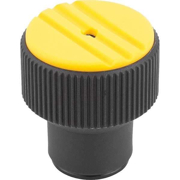 Torque Knurled Knob Size:3 D=M06, Thermoplastic Black Ral7021, Comp:Steel, Cap:Yellow Ral1021